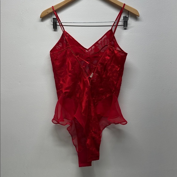 Victorias Secret Teddy Lingerie Gold Label Vintage Floral Semi Sheer Red Small - Picture 6 of 9